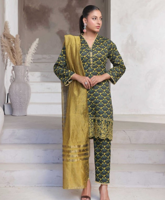 Saphron Stitched Prinkari Lawn-D02