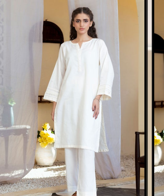 ManahilLakhani Solid Jacquard RTW-03 Cream