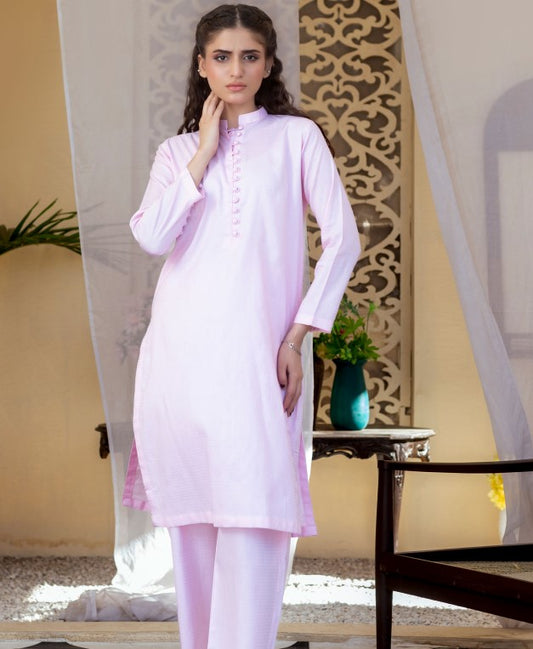 ManahilLakhani Solid Jacquard RTW-01 Baby Pink