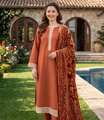 Solids Emb Peach With Palachi Shawl-D06