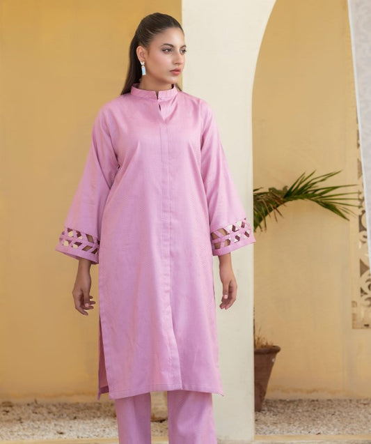 ManahilLakhani Solid Jacquard RTW- 05 Tea Pink