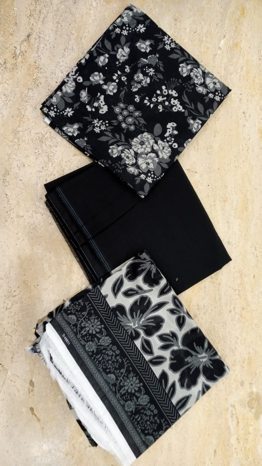 Regalia Printed Black & White Lawn-D01