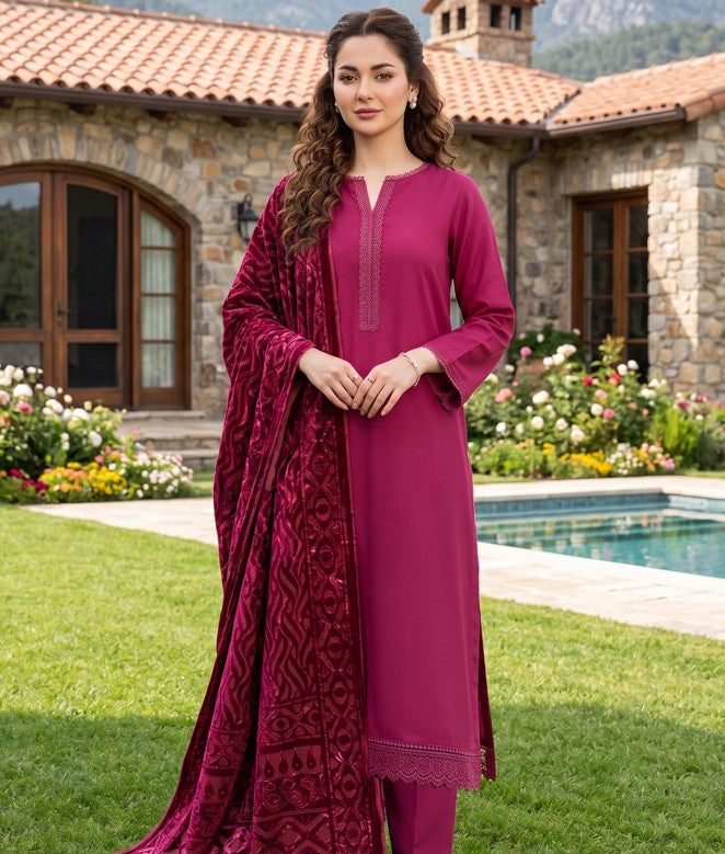 Solids Emb Peach With Palachi Shawl-D03