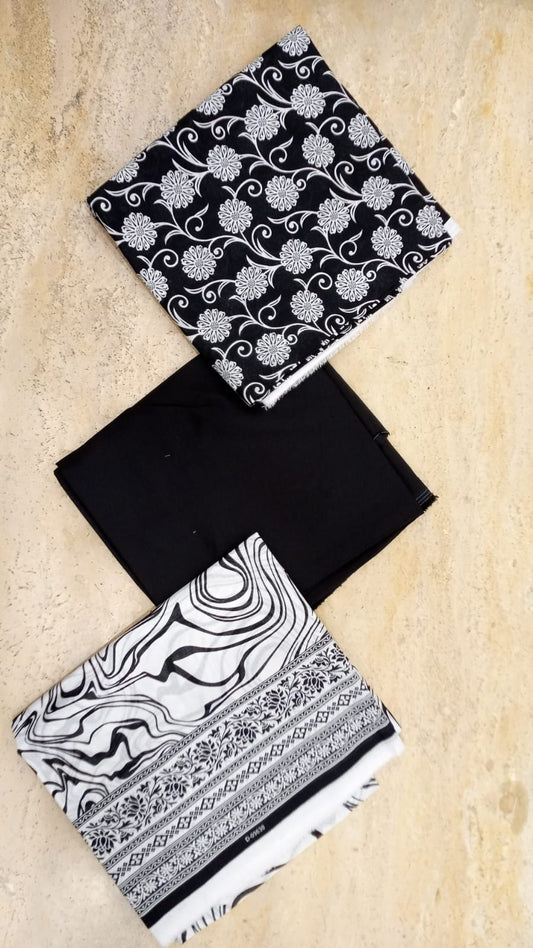 Regalia Printed Black & White Lawn-D03
