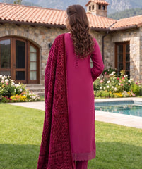 Solids Emb Peach With Palachi Shawl-D03
