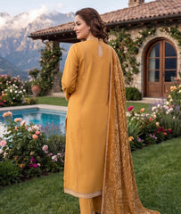 Solids Emb Peach With Palachi Shawl-D04