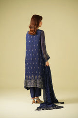 Zouj Satrang Luxury Chiffon-Navy Dusk