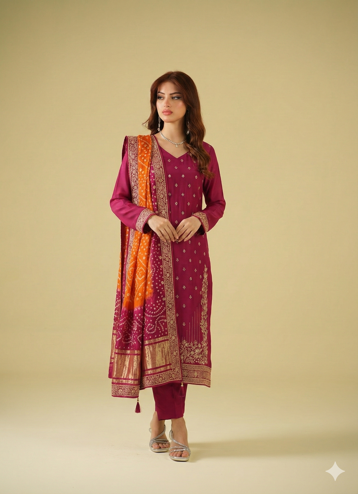 Zouj Satrang Luxury Chiffon-Fuchsia Rose