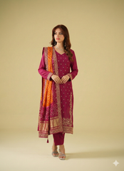 Zouj Satrang Luxury Chiffon-Fuchsia Rose