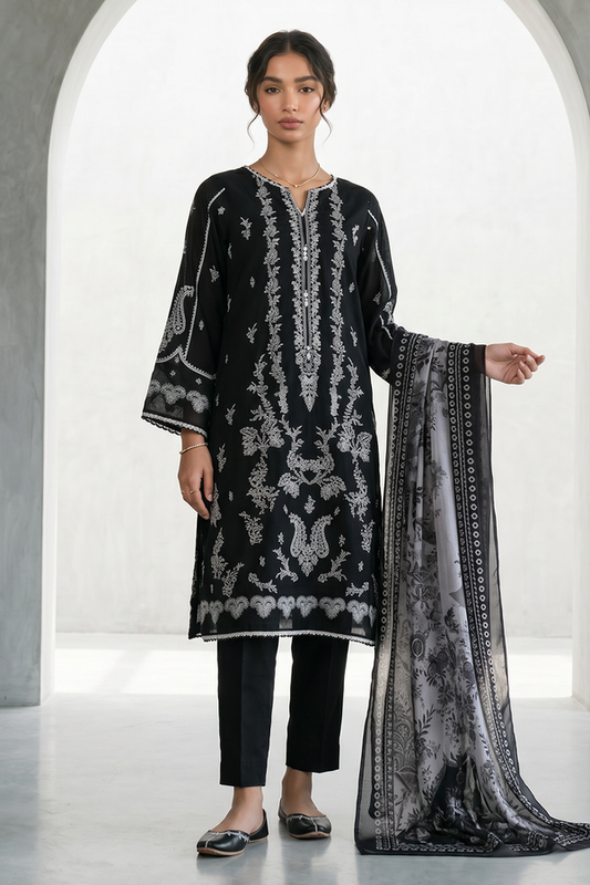 Zellbury Black & White Lawn-D1028